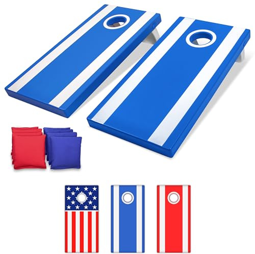 GoSports 1,2 x 0,6 m Allwetter-Cornhole Boards – Amerikanische Flagge, rot oder blau – Spielset enthält 8 Sitzsäcke und Regeln