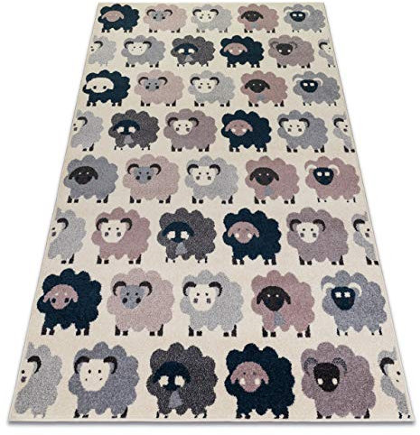 rugsx Teppich HEOS Sheeps Kinderteppich für Babyzimmer, Spielteppiche, Kinderzimmer, Moderne Schafe Creme/rosa/blau/grau 160x220 cm