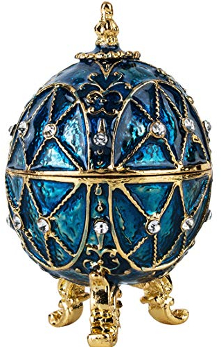 YU FENG Schmuckkästchen mit blauem Fabergé-Ei, Sammlerstück, handbemalt, Osterei, Kristall, Schmuckkästchen, aufklappbar