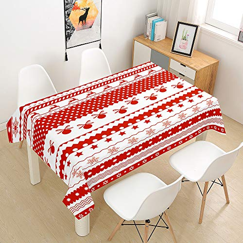 Ouduo Rote Weihnachten Tischdecke Wasserdicht Fleckschutz Ölfest Polyester Rechteckig, Pflegeleicht Abwaschbar Outdoor Garten Deko Mehrzweck Farbe & Größe Wählbar (rote Streifen,100x140cm)