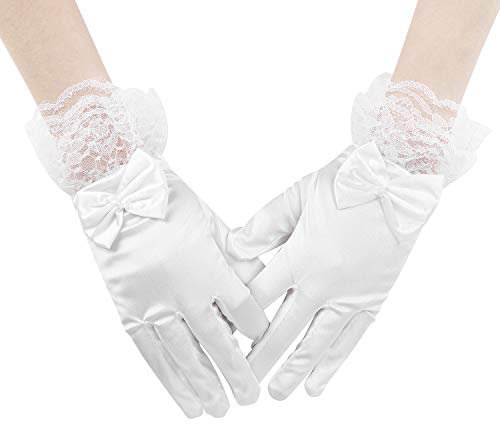 XINCHIA Flower Girls Long Satin Lace Fingerless Gloves Sequins Beads Communion Gloves with Hook Princess Wedding Bridesmaid Child Fancy Costume Dress Mittens Elbow Length Dress Up Handwear