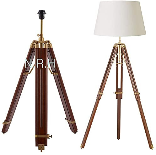 Nautical Replica Hub Lampadaire trépied finition laiton trépied en bois marron (sans abat-jour) Lampe de décoration d'intérieur