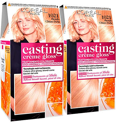 2x L'Oréal Paris Tinta Capelli Casting Creme Gloss, senza Ammoniaca per una Fragranza Piacevole, 1021 Biondo Chiaro Perla - 2 tinte