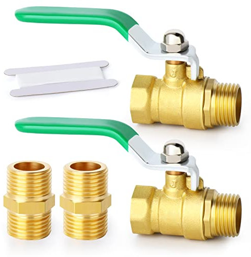 ERGAOBOY 2 Stk 1/2 BSP Männchen auf Buchse Messing Kugelhahn mit 2 Stk 1/2 Stecker auf männliche Anschlüsse, passend für Rohrfittings Verbindung