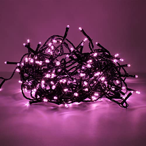 Luccika stringa natalizia con luci a led su cavo verde per uso interno ed esterno controller 31V con 8 giochi di luce e memoria (Rosa, 9 Metri con 180 Led)
