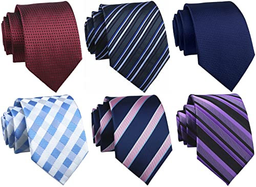 Rossika - Confezione da 4 o 6 cravatte da uomo, classiche, a quadri, in tessuto jacquard, Blu navy, vino, viola, rosa navy, azzurro e grigio scuro, Taglia unica