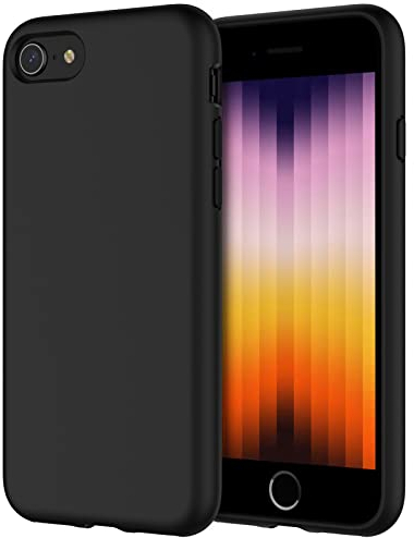 JETech Silikon Hülle für iPhone SE 2022/2020 (3./2. Generation), 4,7 Zoll, Ganzkörperschutz Handyhülle mit Seidig-Weicher Berühren, Stoßfeste Hülle mit Mikrofaser-Futter (Schwarz)