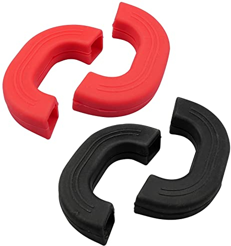 Oupados 4pcs Silicone Assist Handle Holder, Pot Handle Grips, 2 Pairs Silicone Pot Ear Grips for Cast Iron Woks, Griddles, Skillets, Pans (Red, Black)