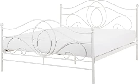Beliani Bett mit Lattenrost Metall Weiß Stahl 140x200 Boho Stil | Pulverbeschichtet, Belastbarkeit 250 kg, 140 x 200 cm
