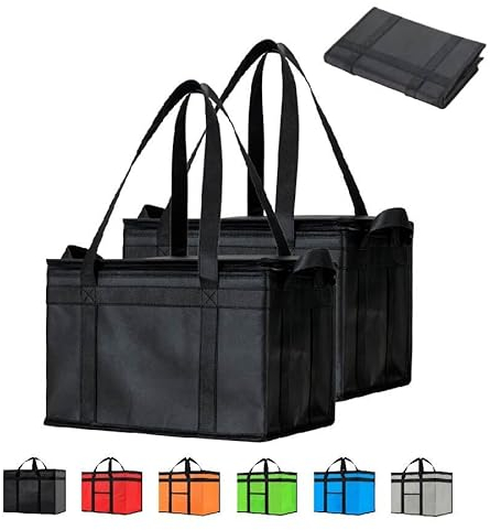 NZ home Large Insulated Cooler Bag and Food Warmer for Delivery & Grocery Shopping with Zippered Top, Black (1 Pack)