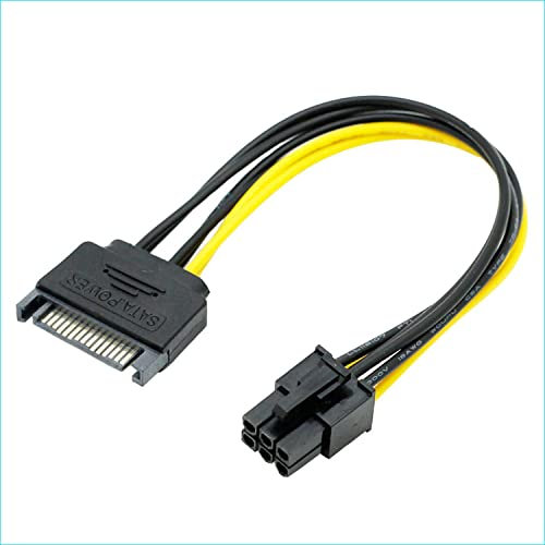 KWTOUL 20cm 1Pcs Black SATA to PCIe 6-Pin Graphics Card Power Cable Adapter for Nvidia, MSI, AMD, ASUS, ASRock, EVGA, Gigabyte Graphics Cards