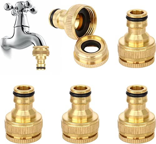 Jubaopen 5PCS Conector de Manguera 1/2 x 3/4 Adaptador de Manguera para Grifo Conectores de Latón para Manguera de Jardín Conector de Grifo Roscado para Lavadora de Tubos Flexibles (Aluminio)