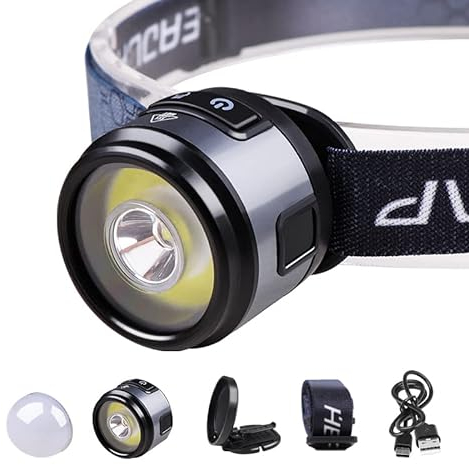 WINDFIRE 5000-Lumen-Stirnlampe USB wiederaufladbar,superhelle rot/weiße XPG+COB-Stirnlampe, wasserdichtes Leichtgewicht mit 7-Modi-Stirnlampe mit eingebautem Akku für Camping, Laufen,Radfahren