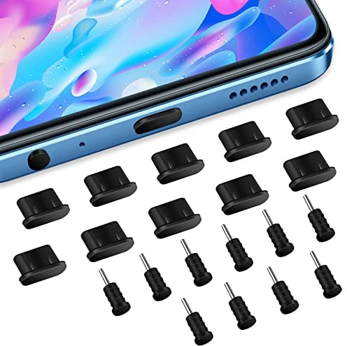 Sibba 10 Pairs USB Charging Port Dust Port Covers Plug Set USB Type C Anti Dust Plugs for Type C Charging Port and Earphone Jac