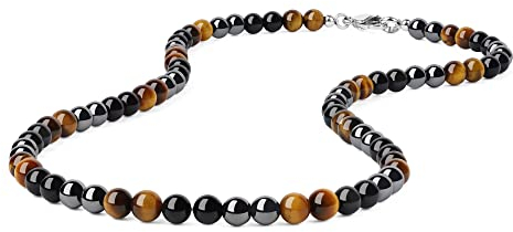 GAVU 6mm Collier de Perles Hématite Œil de tigre Marron Obsidienne Arc-en-Ciel Homme 55cm