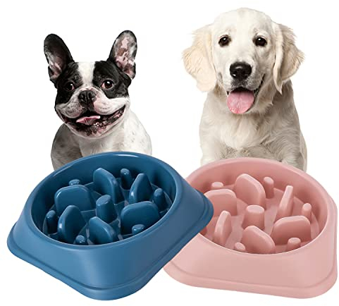 Slow Feeder Dog Bowl, Labyrinth Design Slow Feeder Pet Dog Bowls Small Slow Eating Dog Food Bowls Maze Dog Puppies Slow Feeder Bowl (Dark Blue+Pink)