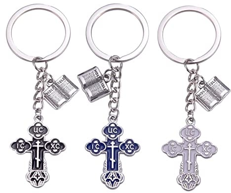 VASSAGO Kreuz Schlüsselanhänger Religiöses Christliches Orthodoxes Kruzifix Knospenkreuz Jesus Christus Östliches Kreuz Charm Anhänger Schlüsselring (3PCS)