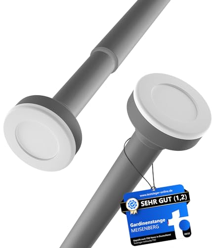 MEISENBERG Bastone Tenda Doccia Estensibile 90-160 cm, Ø25mm, Grigio - Bastoni per Tende a Pressione, Asta Telescopica, Regolabile, Montaggio senza fori per Finestre, Bagno, Armadio, Cucina, Balcone