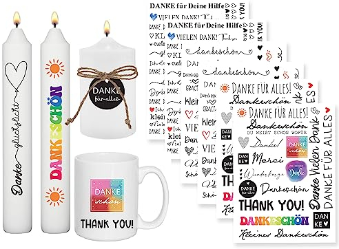 Sugeru 6 PCS Kerzentattoo Wassertransferdruck |wasserschiebefolie kerzen | kerzenaufkleber sticker |Kerzen dekorieren | Sprüche,ostern,Lieblingsmensch,Happy Birthday (Danke)