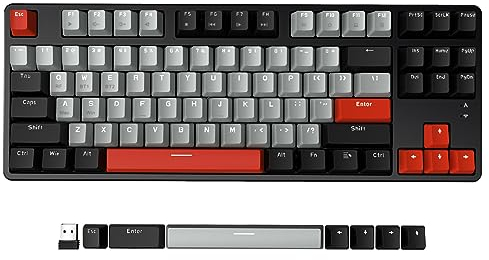 AJAZZ AK871 Wireless Gaming Keyboard 75%, Bluetooth5.0/2.4G Dual Modes, TKL 80% Mechanical Keyboard with Hot-Swappable Linear Red Switch, Compact 87 Key US Layout, No Backlit for Win/Mac - Black