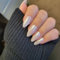 LADYING Moonlight Glitter Gel False Nails Short in 15 Sizes-30 Nail Kit,Glossy White Almond Press on Nails French Tip Pattern,Fake Nails Short,Oval Stick on Nail for Women Nail Art