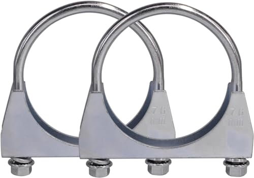 Vechkom - 3 Exhaust Clamps, Rust Proof Muffler Clamps 3 Diameter Exhaust Pipe, Silver 3 Saddle Style, U Screw Clamp, 2 Pack