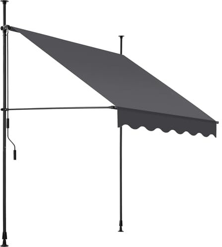 tectake® Toldo Terraza Manual Regulable en Altura con Manivela, Toldo Balcón sin Taladros, Toldo Extensible Terraza, Resistente a Rayos UV, Protección Solar y Repelente al Agua - 150 cm - Negro/Gris
