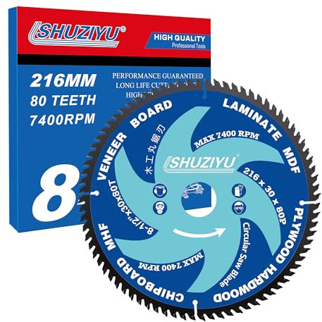 LSHUZIYU. 216mm 80T, Centre hole 30mm with 25.4-22.23-20-15.88mm Washer. Wood Working Circular Saw Blade. Mitre Saw Blade, Table Saw Blade