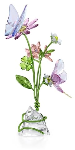 Swarovski Idyllia Schmetterling und Blumen, Zierliche Kristallfigur mit Mehrfarbigen, Strahlenden Swarovski Kristallen
