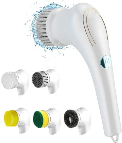 OBEST Electric Spin Scrubber, Cordless Rechargeable Handheld Cleaning Brush with 5 Replaceable Brush Heads, Power Scrubber Mop for Kitchen Bathtub Window Sink Shoes