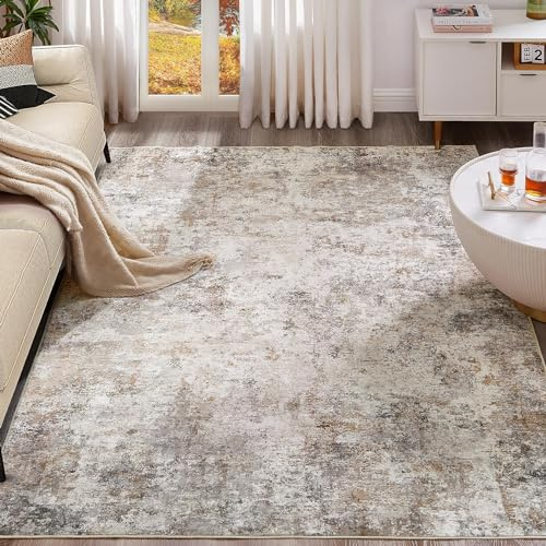 UERMEI 8x10 Area Rug Living Room Rugs - Washable Neutral Modern Abstract Soft Thin Large Rug Indoor Floor Non Slip Rug Carpet for Bedroom Under Dining Table Home Office Decor - Brown Grey