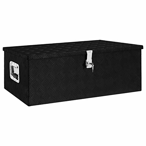 DJEKA Aluminiumbox Aufbewahrungsbox Alubox Wasserdicht Aufbewahrungskoffer Schwarz Werkzeugkasten 90 x 47 x 33.5 cm Metallkiste Abschließbar Aluminium Transportbox Für Fahrradträger Aluminium