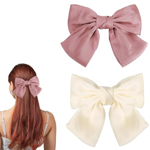 PIMXL 2 pezzi Fiocchi per capelli, mollette con fiocco per capelli, Fiocchi per capelli per donna Fermaglio per capelli con fiocco, Fermagli per capelli alla francese (Rosa, Bianco)