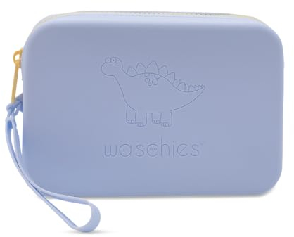 waschies Borsa da viaggio in morbido silicone elastico con chiusura lampo, per 3 trucchi e cosmetici, articoli per l'igiene, Azzurro pastello, 19 x 12,5 x 4 cm, Beauty case