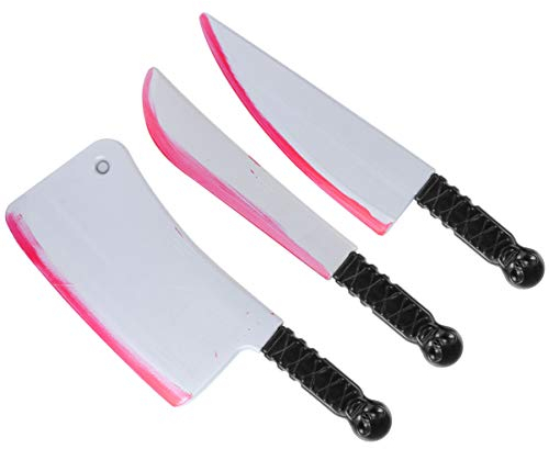 SWTACE 3 pezzi Set di coltelli insanguinati di Halloween Mannaia di plastica finta Macellaio Prop Coltello sanguinante Giocattolo for la festa di Halloween Costumi di vampiri zombie Cosplay