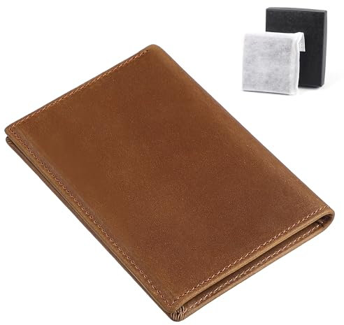 Carbosing Portefeuille à Deux Volets en Cuir avec Porte-Cartes de crédit pour Homme, Portefeuille Vertical Fin pour Homme, Poche Fine, Portefeuille Minimaliste, 6 emplacements Cartes (Marron Clair)