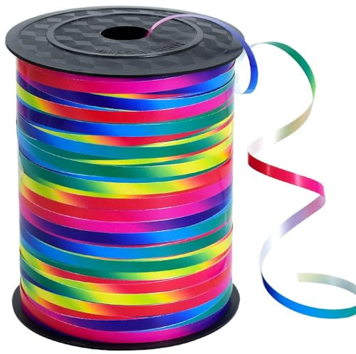 RIBBOOO 1/5 Zoll 500 Yards Regenbogen Curling Band, glänzende dunkle mehrfarbige Band für Handwerk, Ballon Schnur, Geschenkverpackung, Halloween Weihnachtsfeier Dekor