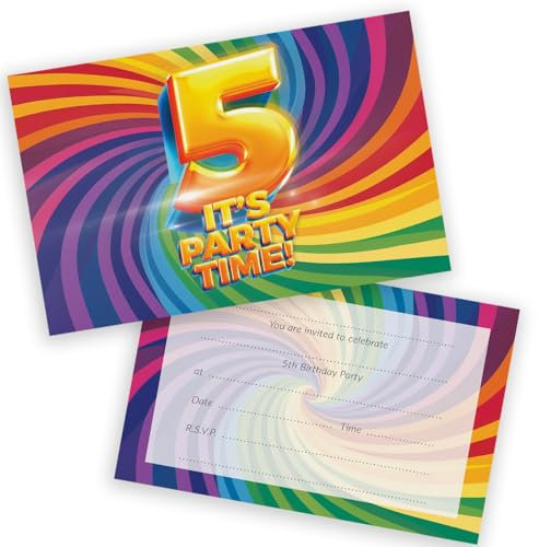 5th Birthday Party Invitations Kids - Now It's Party Time 36 Pack - Childrens Birthday Invitations for Boys/Girls A6 Bday Party Invites Invitation Cards with Folding Envelopes