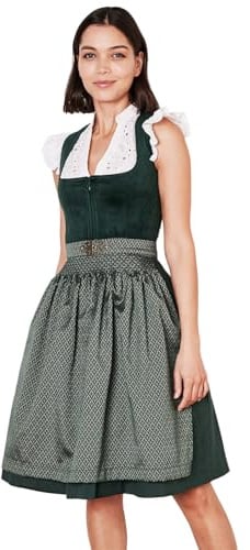 Krüger Dirndl Alisha 60cm Länge Knielang | Eleganten Samt-Dirndl mit gemusterter Dirndlschürze | Damen