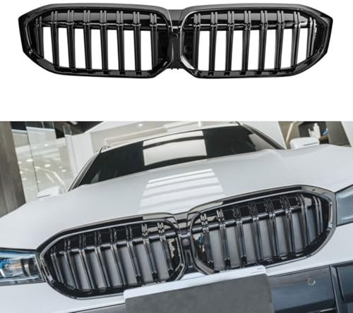 XYghzh Nieren Schwarz Kühlergrill Streifen Kühlergrill für BMW 3 Series G20 LCI G28 LCI 2022-2024,Grill Glanz Schwarz Doppelsteg Sport Kühlergrill