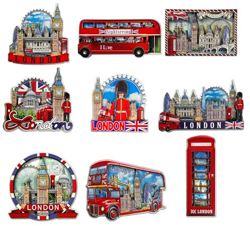 LILAJ Set of 6 London 3D Wooden Fridge Magnet Bus & Telephone Box British London England Souvenirs Landmark Union Jack Flag Gift