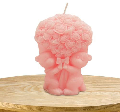 Bear Scented Candle, Shaped Scented Candles - Bouquet Aromatherapy Candle - Hugging Bear Flower Scented Candle, Valentine's Day Soy Wax Candle for
