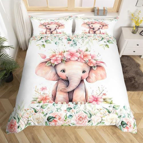 Bettwäsche 135x200,Rosa Elefant Kind Bettwäsche Set,Bettbezug aus Mikrofaser mit 1 Kissenbezug,Bettbezug mit Reißverschluss,Einzelbett Bettwäsche Set