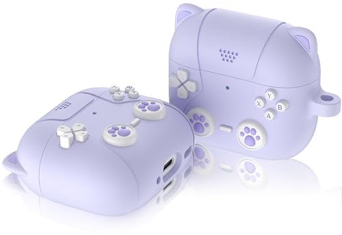 Haofun Funda de Silicona Compatible con Airpods 4 Auriculares, Bonita Funda Protectora Estilo Oreja de Gato, Silicona Funda Compatible con MagSafe para Airpods 4 - Púrpura