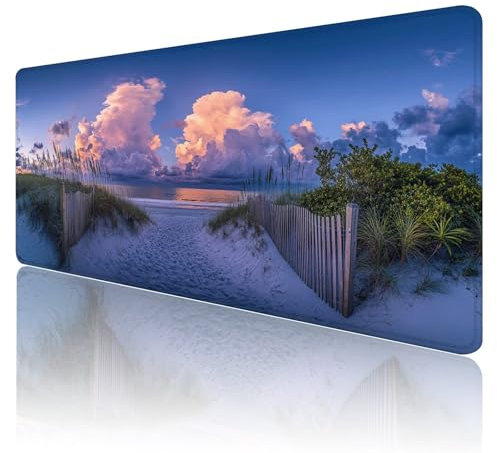 Tappetino Mouse paesaggio XXl 600 x 300 x 3mm Tappetino per Mouse Da Gaming Mousepad spiaggia Grande Mouse Pad, Cuciture Sui Bordi, Scrivania Con Base In Gomma Antiscivolo per Pc, Laptop, Gaming R539