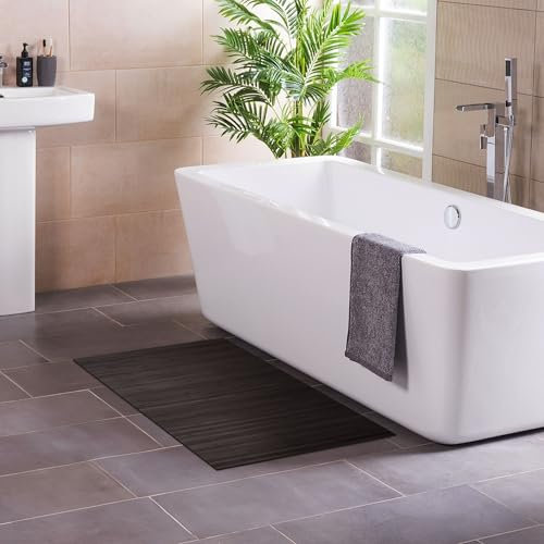 DE-COmmerce Badteppich aus Bambus Lines Ebony 100 x 160 cm Badematte Badvorleger Duschmatte rutschhemmend