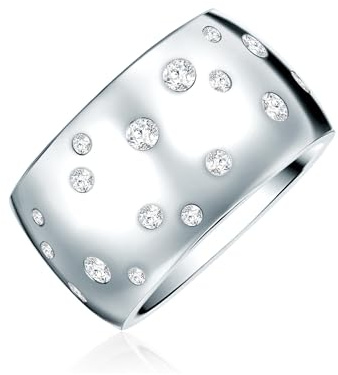 Rafaela Donata Damen Ring Edelstahl | Bandring, verziert mit Kristallen, weiß