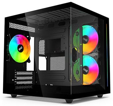 IONZ PC Gaming Case M-ATX | Tempered Glass Dual Dynamic Mini Lite | includes 3 x 120mm ARGB Fans -Black
