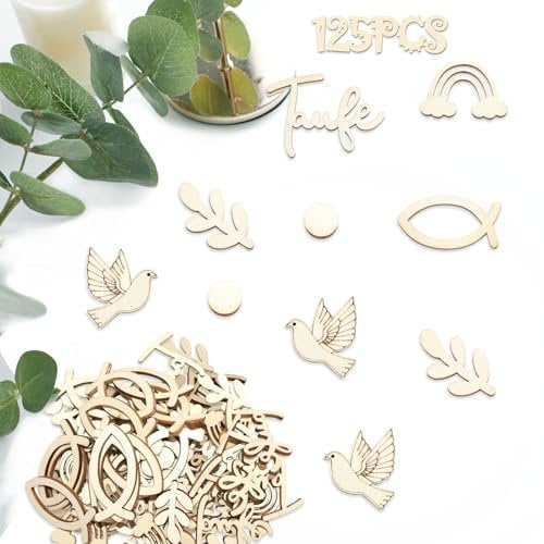 125 Stück Streudeko Taufe,Kommunion Streudeko Fische Holz Tischdeko Taufe Konfetti Holzfische Kommunion Streudeko Konfirmation Deko Firmung für Junge Mädchen Babyshowerparty Taufdeko Zubehör