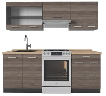 Vicco Küchenzeile R-Line, Küchenblock, Edelgrau/Anthrazit, 200 cm, AP Eiche